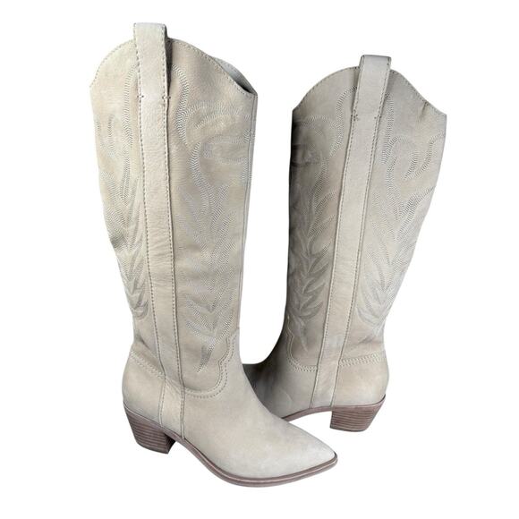 Dolce Vita Solei Western Boots Beige Leather Knee High Cowboy Size 7.5 - Picture 3 of 12